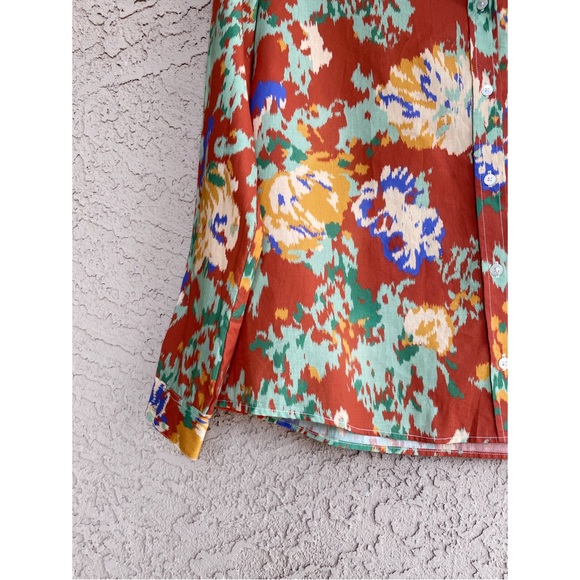 SEZANE NWT Rust Orange Green Abstract Floral Printed Button Down Pierro Shirt 38 - Picture 9 of 11